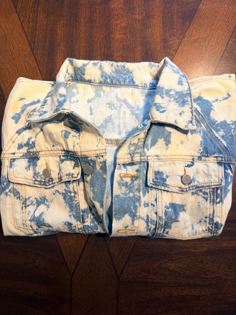 MNML Blue and White Acid Wash Denim Jacket
